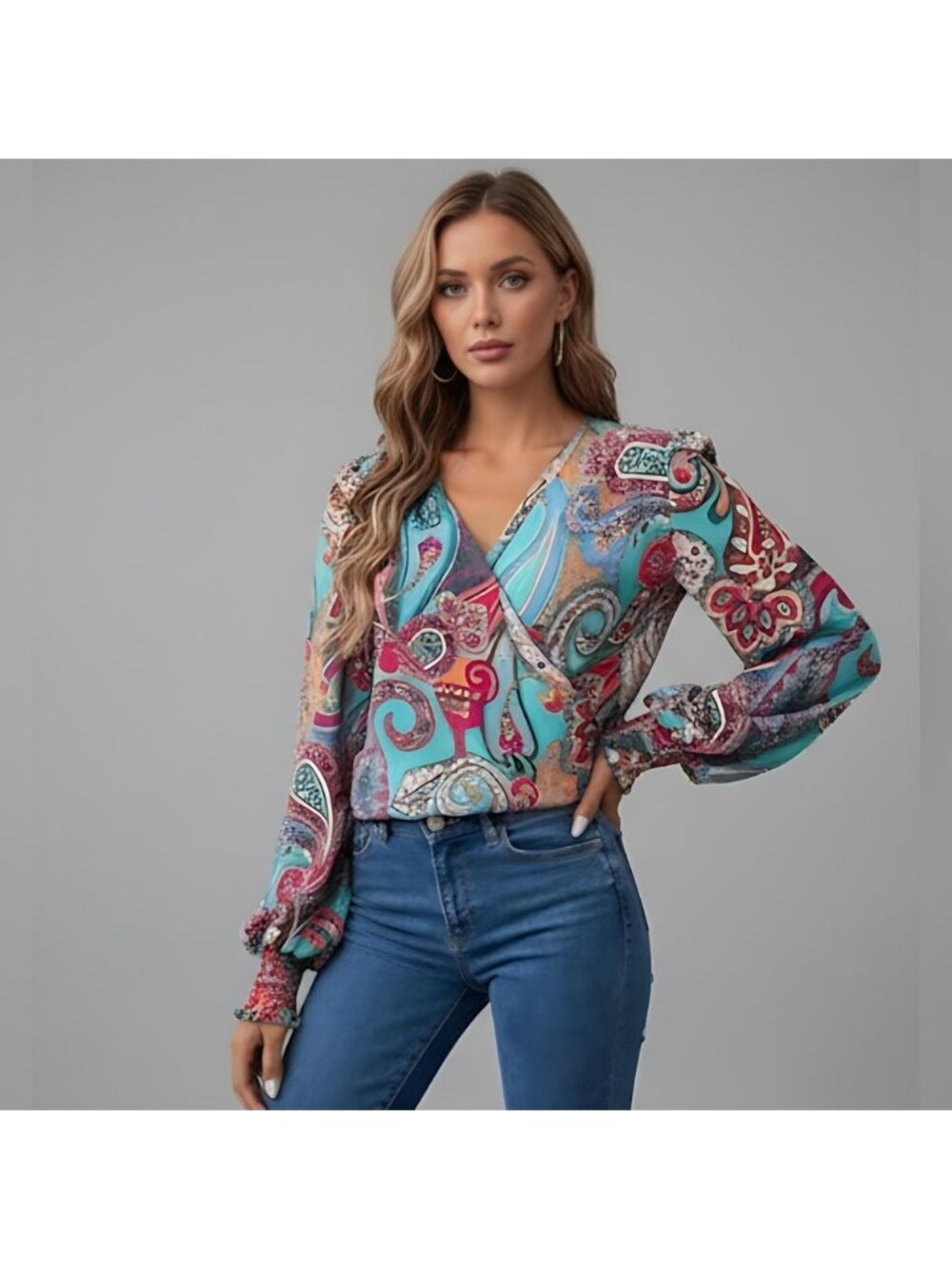 Paisley Print Flounce Sleeve Blouse